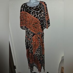 Printed Maxi Dress with Orange Floral & Animal Motif